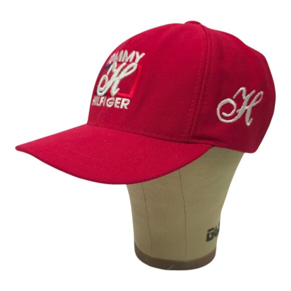 Tommy Hilfiger Spell Out Strapback Cap Embroidered Vintage 90s Baseball Hat Red - Picture 2 of 13
